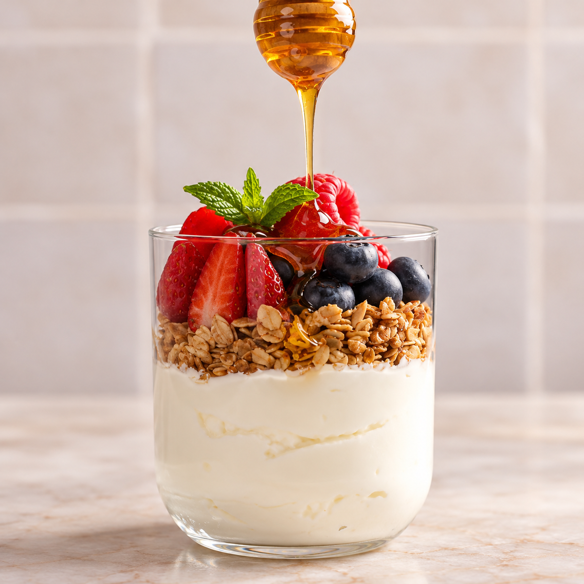 Greek Yogurt with Honey, Walnuts & Berries.