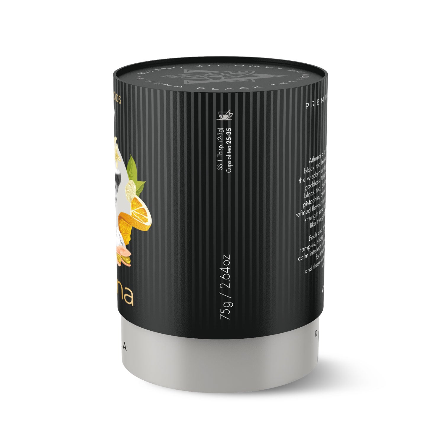 Athena Black Tea canister side view – Laconic Foods Greek loose leaf tea (75g)