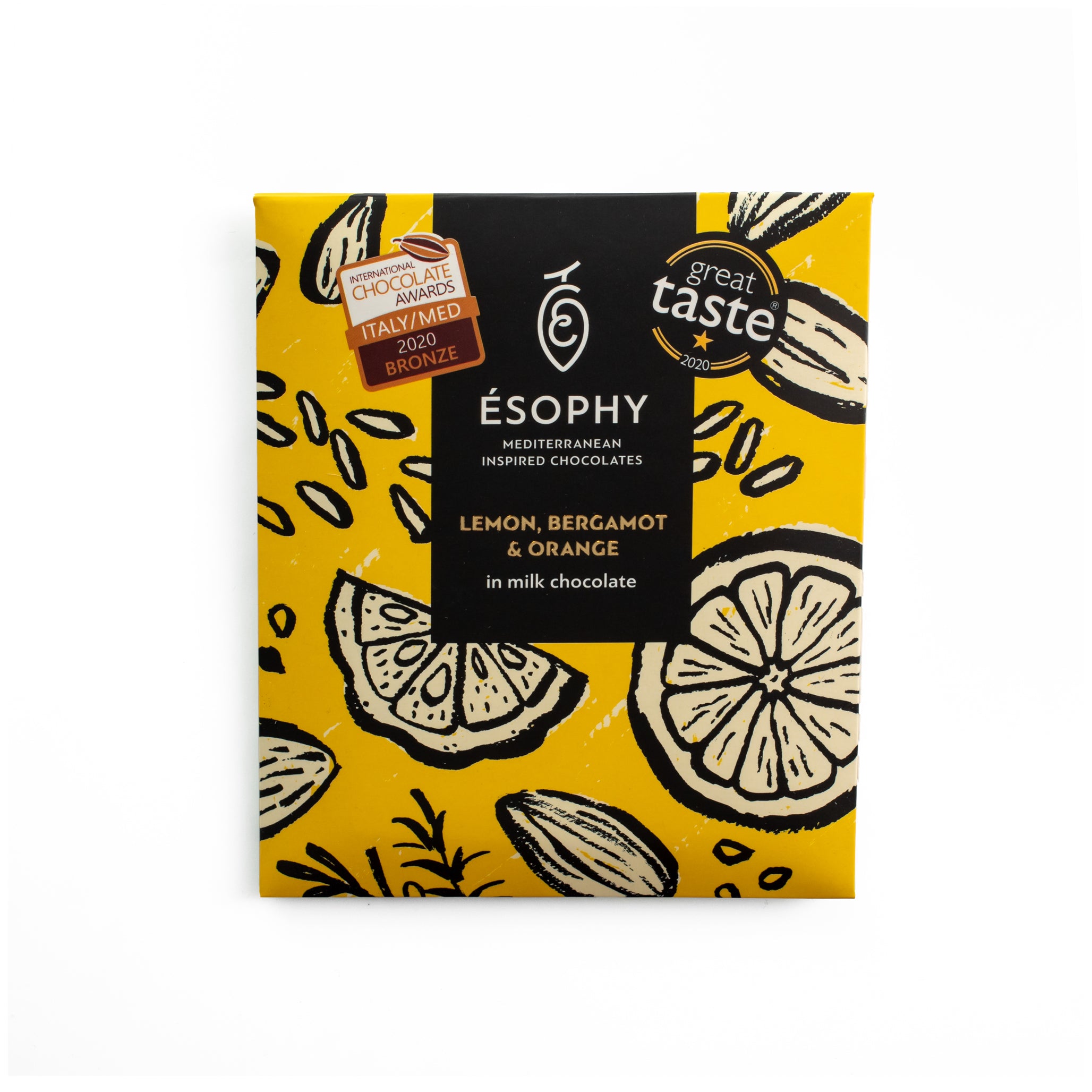 ÉSOPHY Lemon Bergamot and Orange milk chocolate bar handmade in Greece
