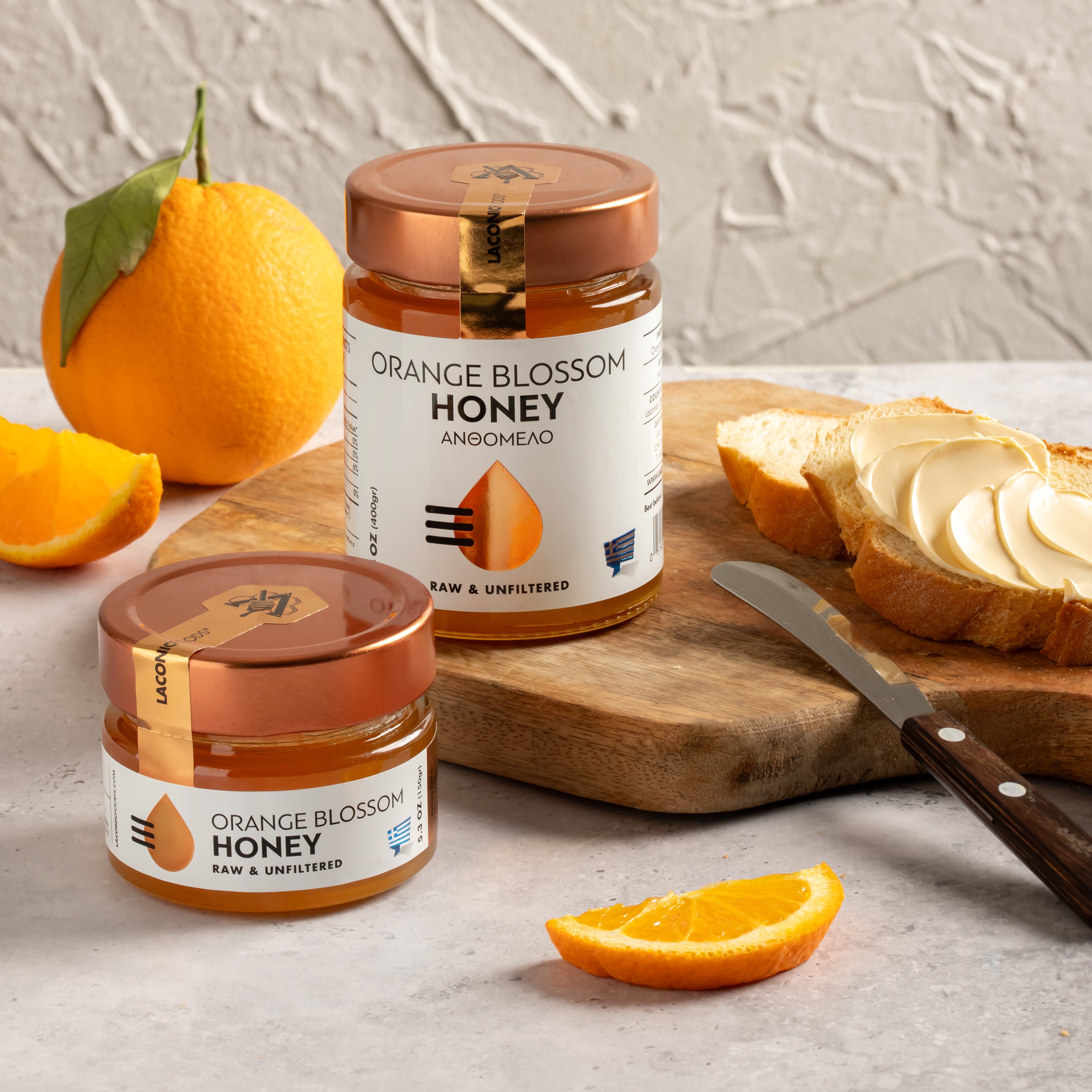 Greek Orange Blossom Honey β Served with Toast and Fresh Oranges
