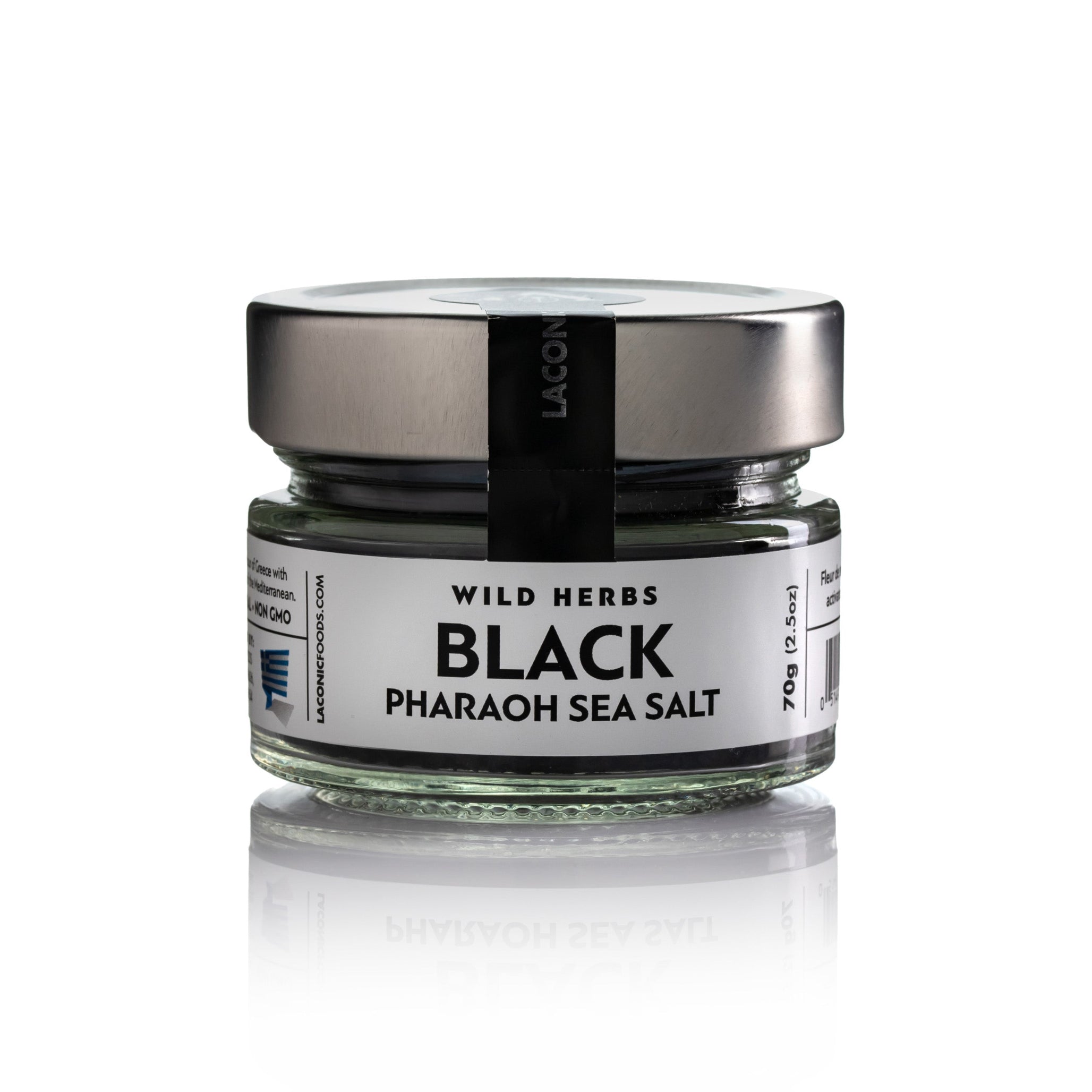 Laconic Foods Greek Black Pharaoh Sea Salt 70g jar – gourmet fleur de sel with activated charcoal