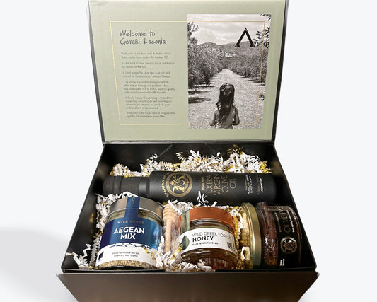 EVOO, Olive Paste, Raw Greek Honey & Aegean Mix Premium Gift Set | Premium Greek Culinary Gift Box