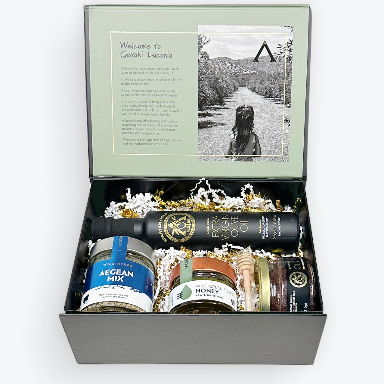 EVOO, Olive Paste, Raw Greek Honey & Aegean Mix Premium Gift Set | Premium Greek Culinary Gift Box