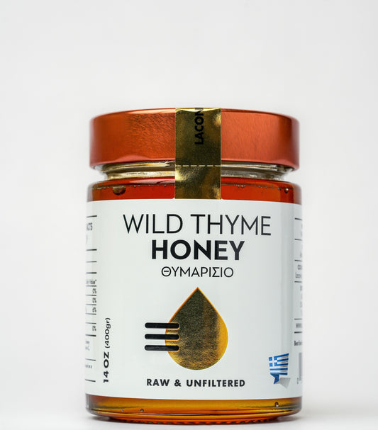 Raw and unfiltered Greek Thyme Honey from a single source