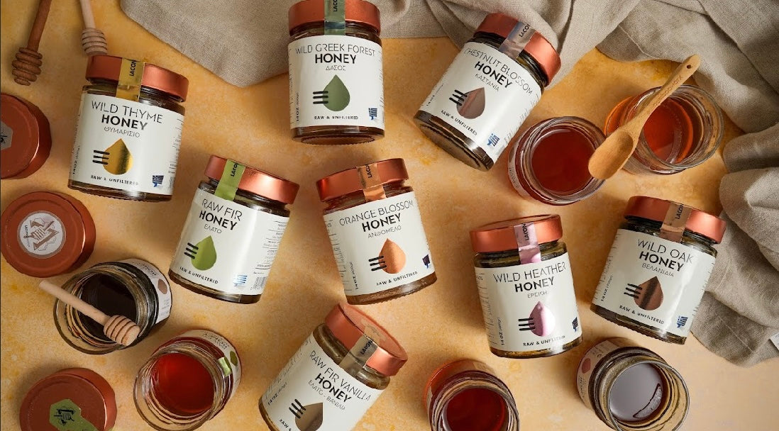 wild-oak-honey-thyme-honey-orange-blossom-vanilla-fir-greek-forest-honey-wild-heather-honey-chestnut-blossom-honey-Greek-Raw-Honey
