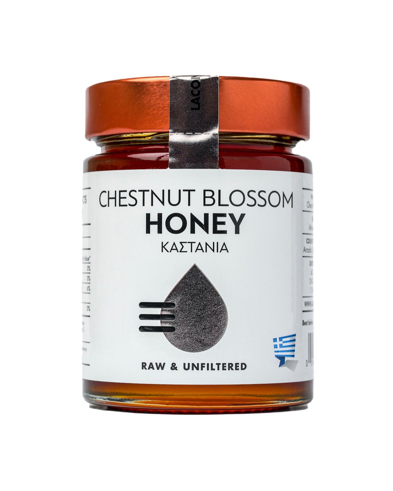 Laconic Foods Raw Chestnut Blossom Honey 315g jar – front view