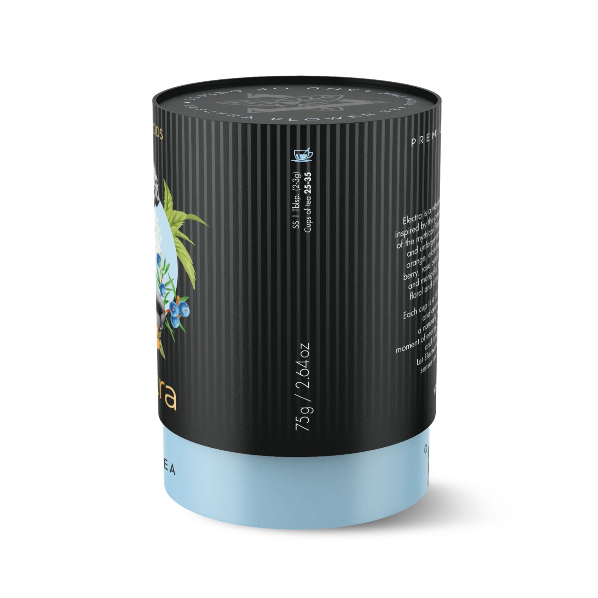 Electra Flower Tea canister side view – Laconic Foods Greek loose leaf herbal tea (75g)