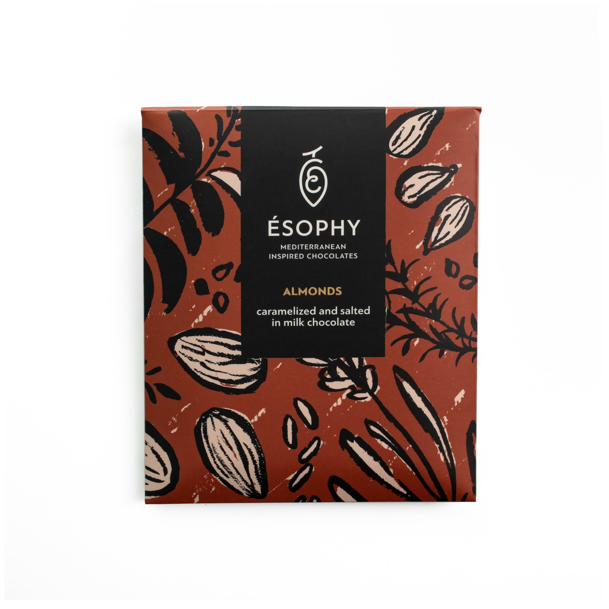 ÉSOPHY Almonds caramelized and salted milk chocolate bar handmade in Greece