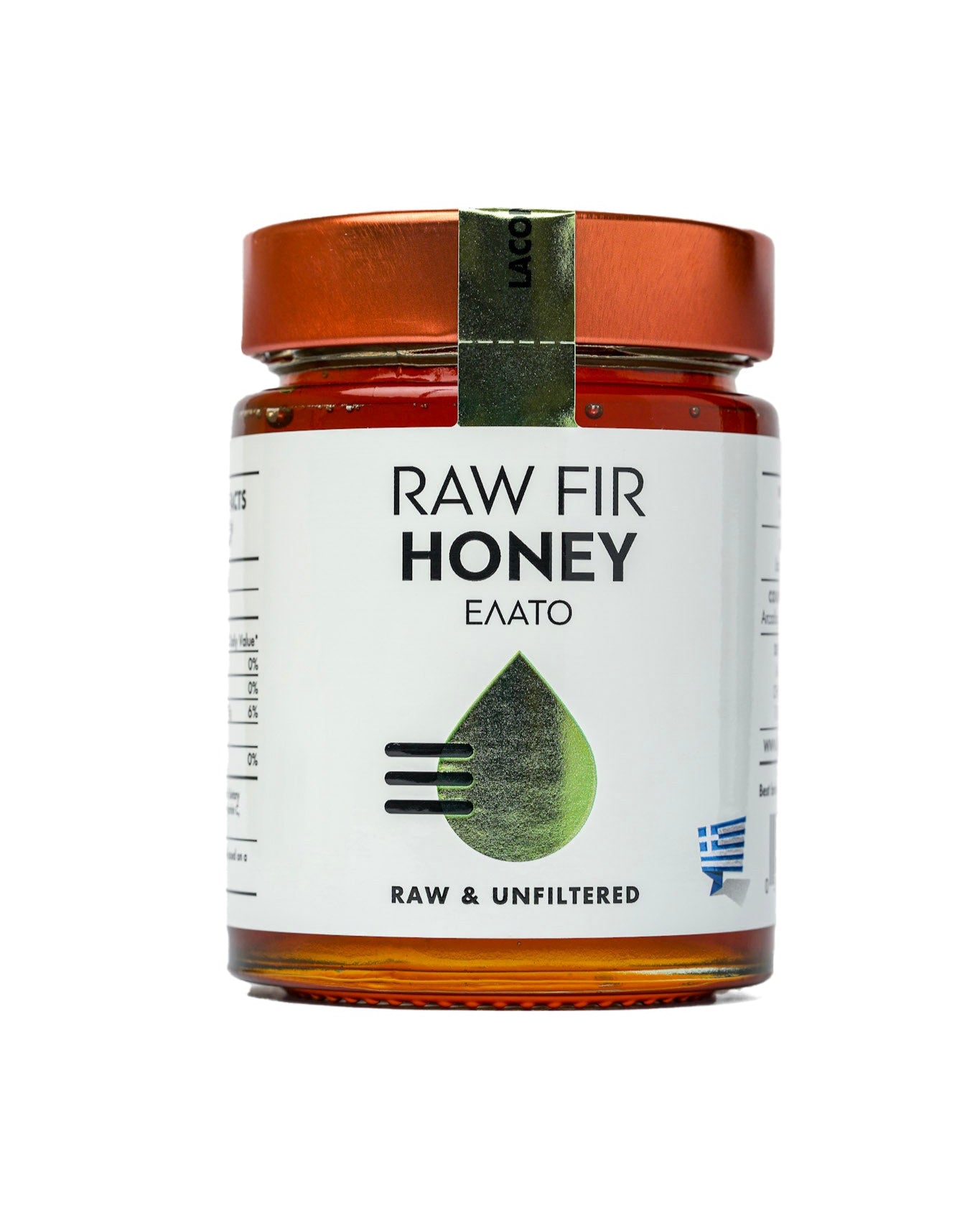 Laconic Foods Raw Fir Honey 315g jar – front view