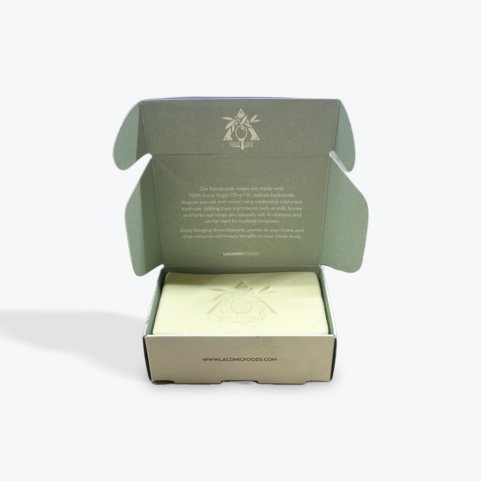 Green traditional handmade extra virgin olive oil soap bar for Greek skincare