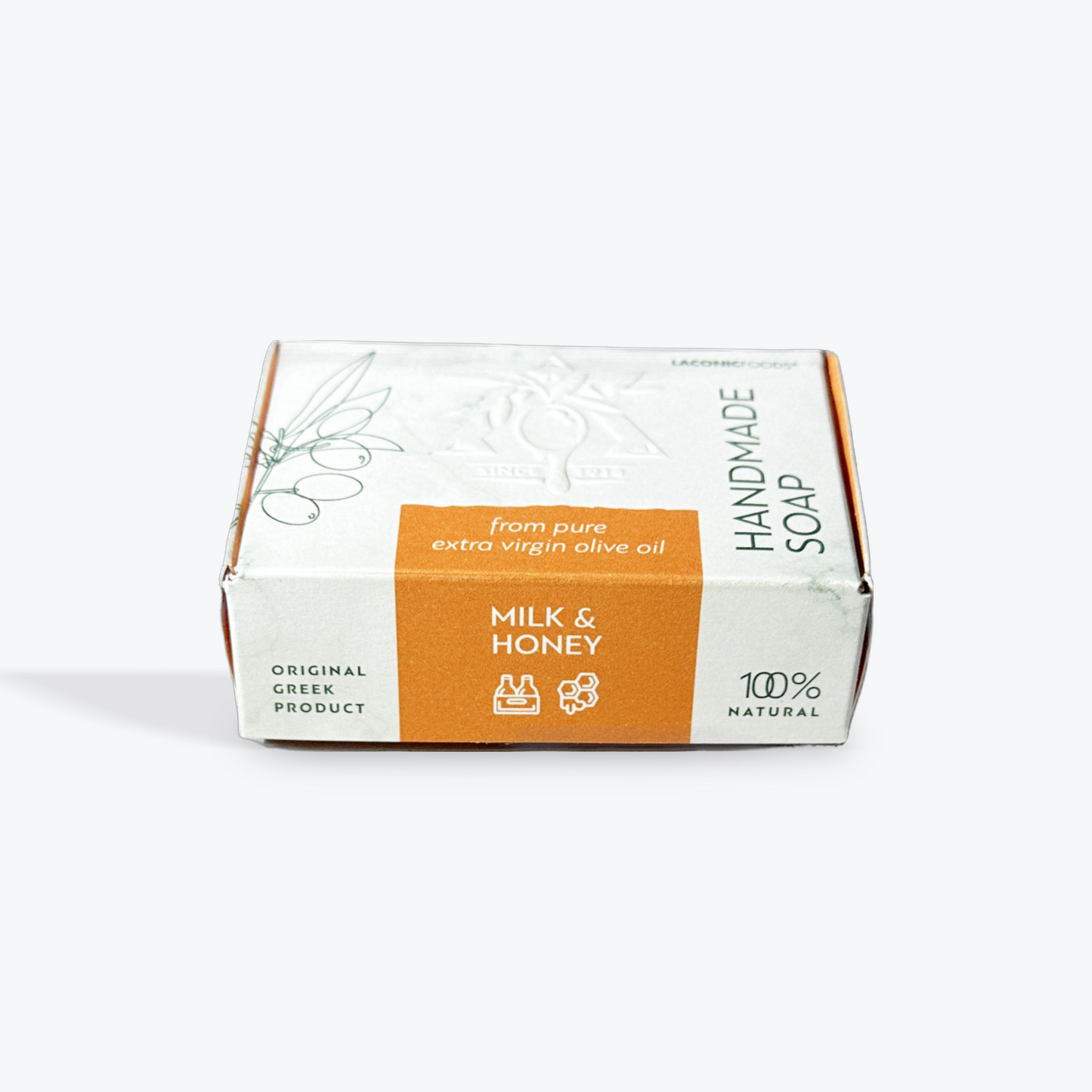 Handmade all-natural extra virgin olive oil soap bar with milk and honey from Greece
