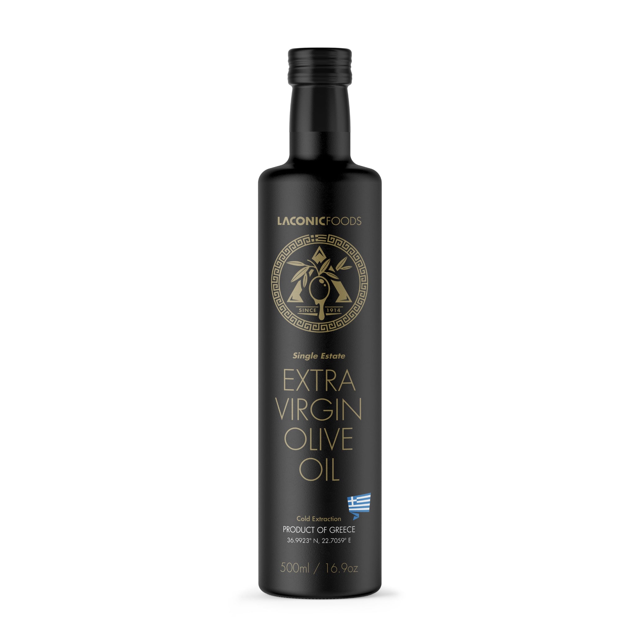 Laconic Foods extra virgin olive oil 500ml — front label, single estate.
