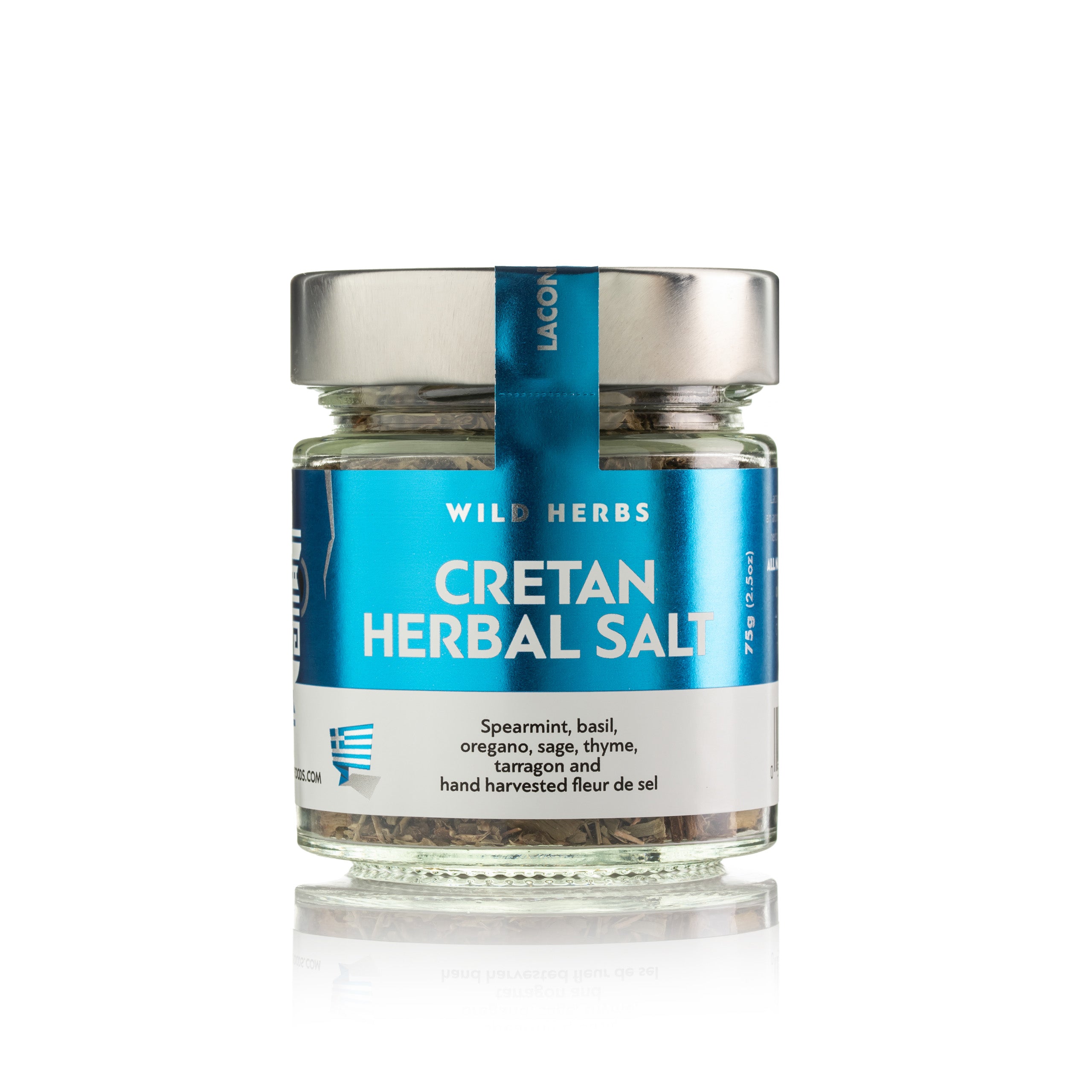 Laconic Foods Cretan Herbal Salt 75g jar – Greek seasoning with spearmint, basil, oregano, sage, thyme, tarragon, and fleur de sel