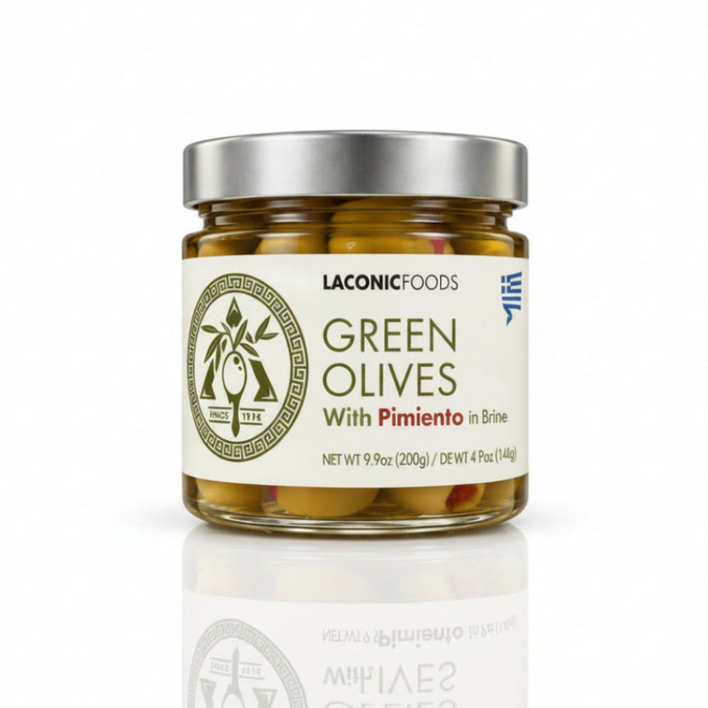 Laconic Foods Greek green olives stuffed with pimiento in brine, 280g jar