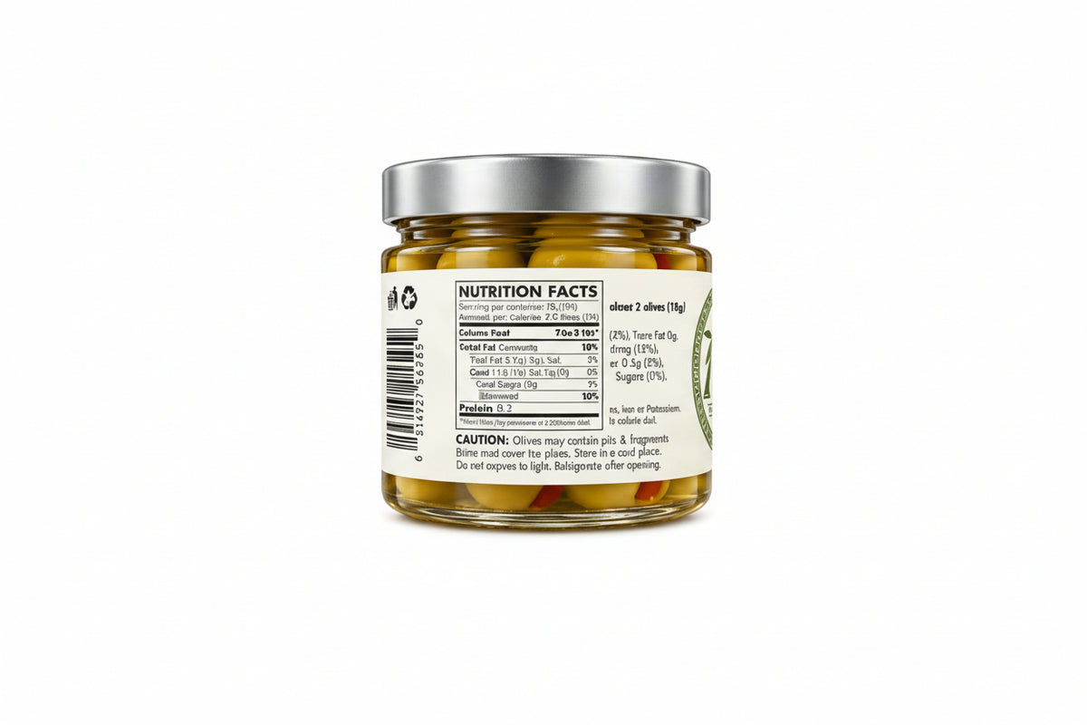 Laconic Foods Greek green olives with pimiento 280g jar nutrition facts