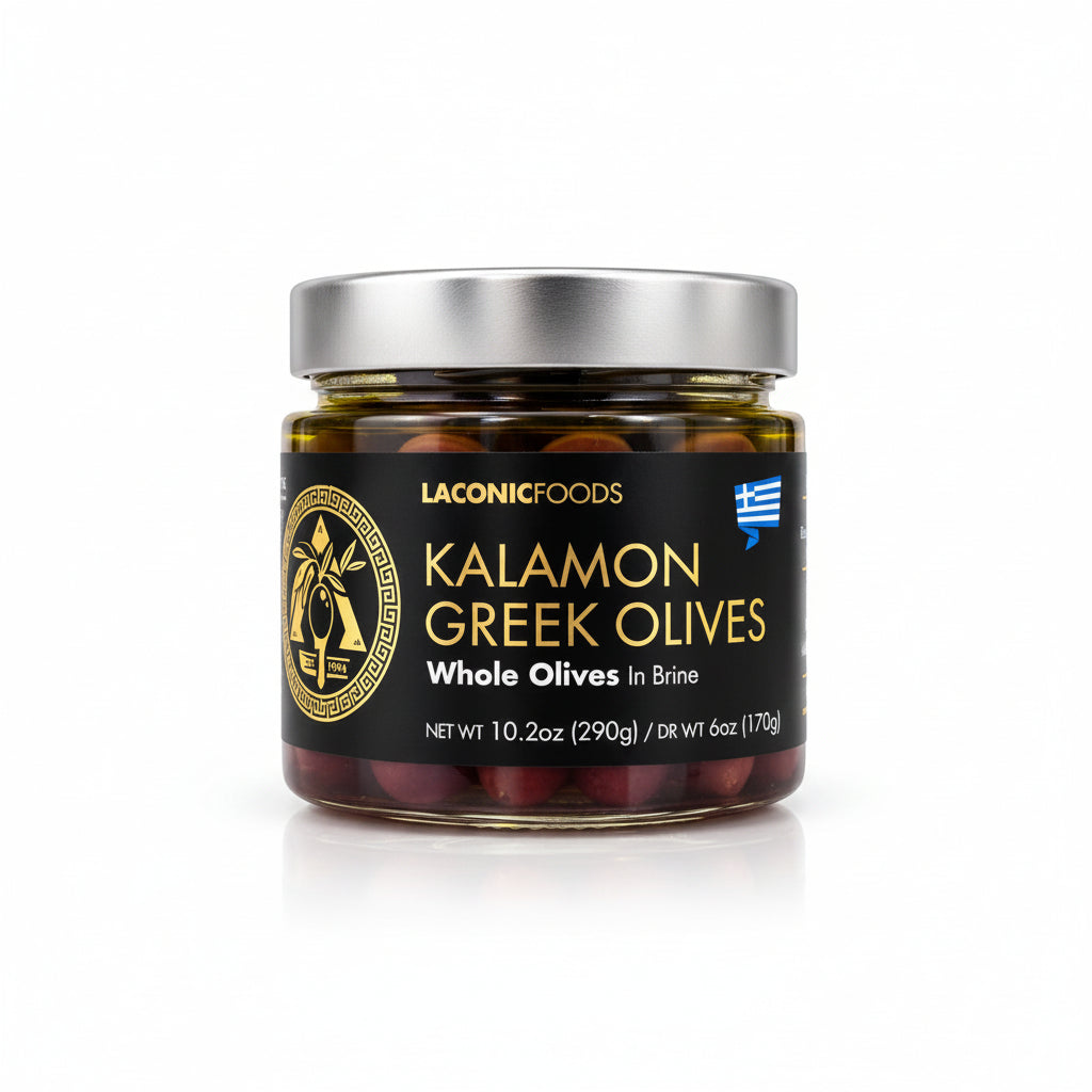 Laconic Foods Greek Kalamata whole olives in brine, 290g jar