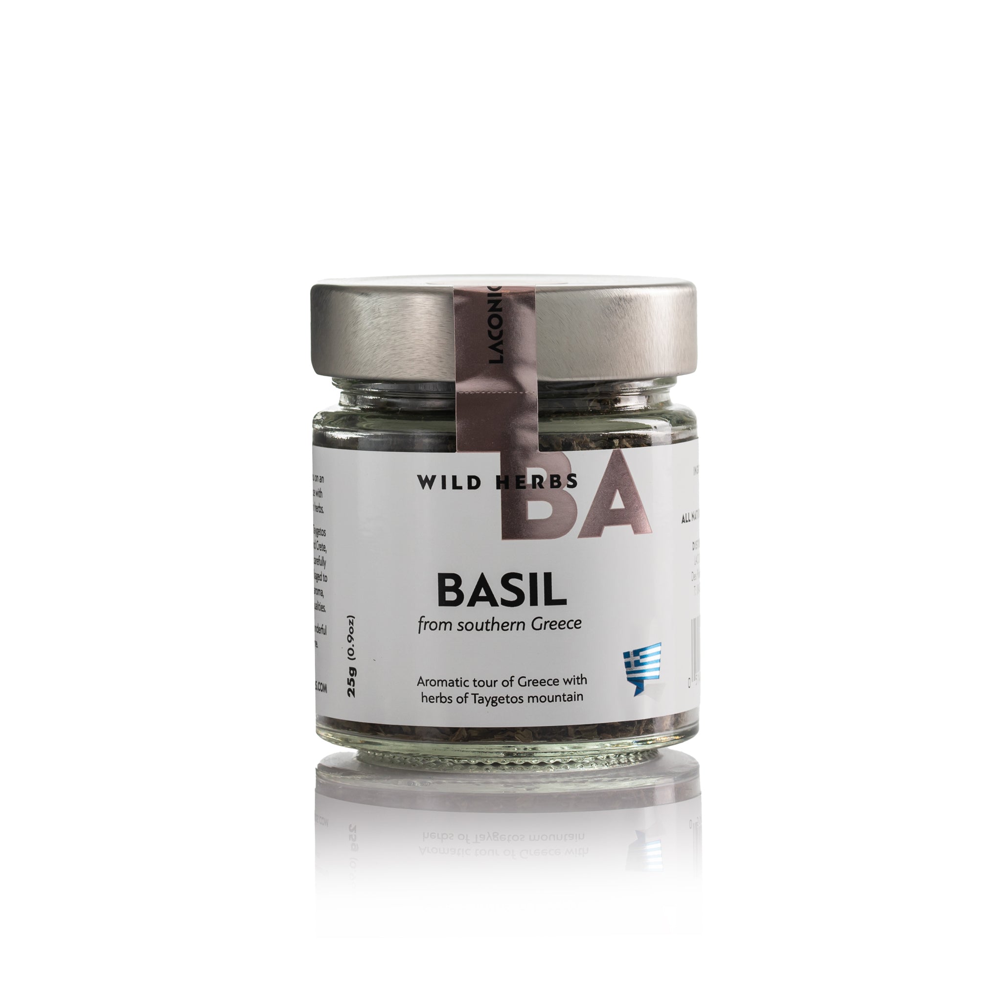 Wild Greek basil in glass jar from southern Greece by Laconic Foods