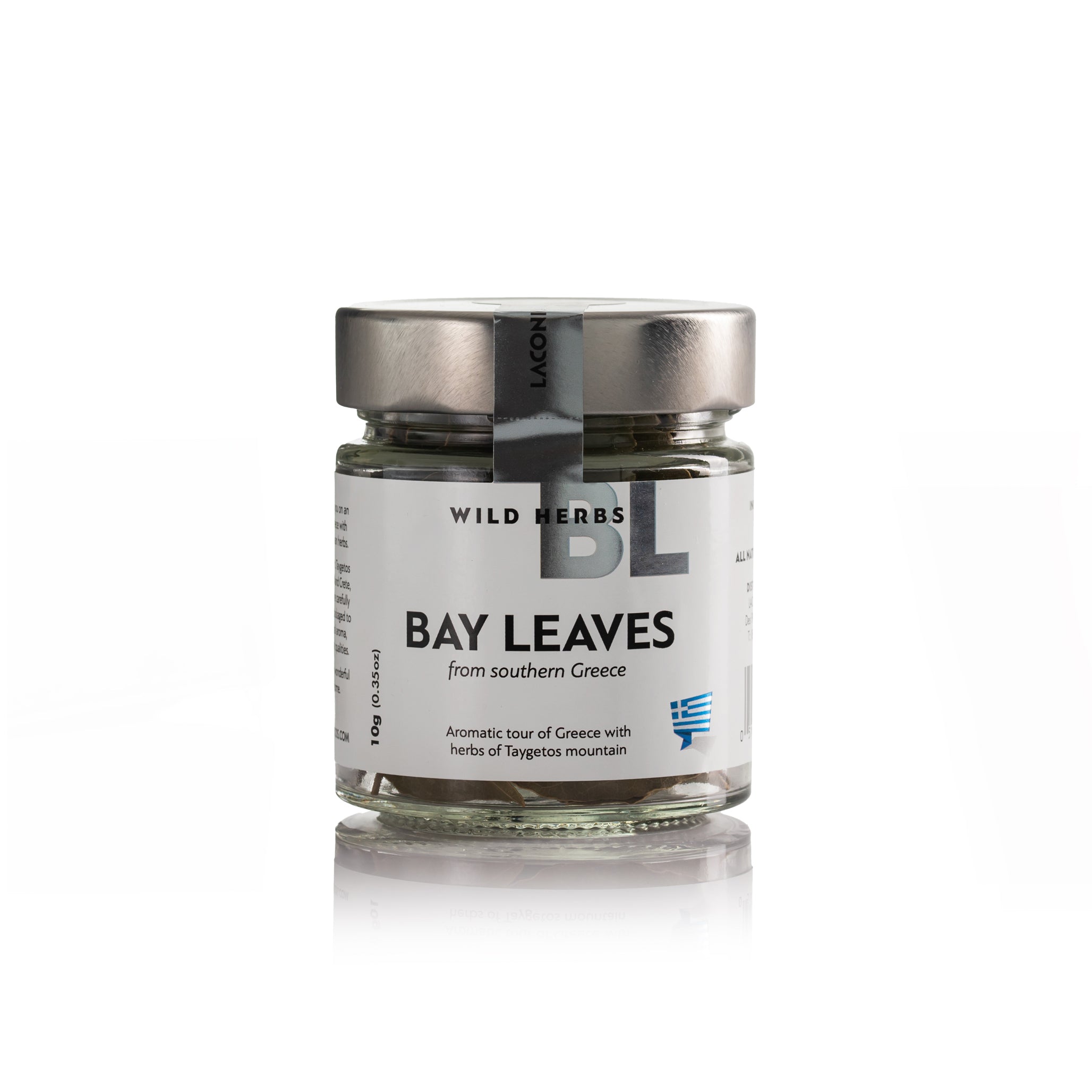 Wild Greek bay leaves in glass jar from southern Greece by Laconic Foods