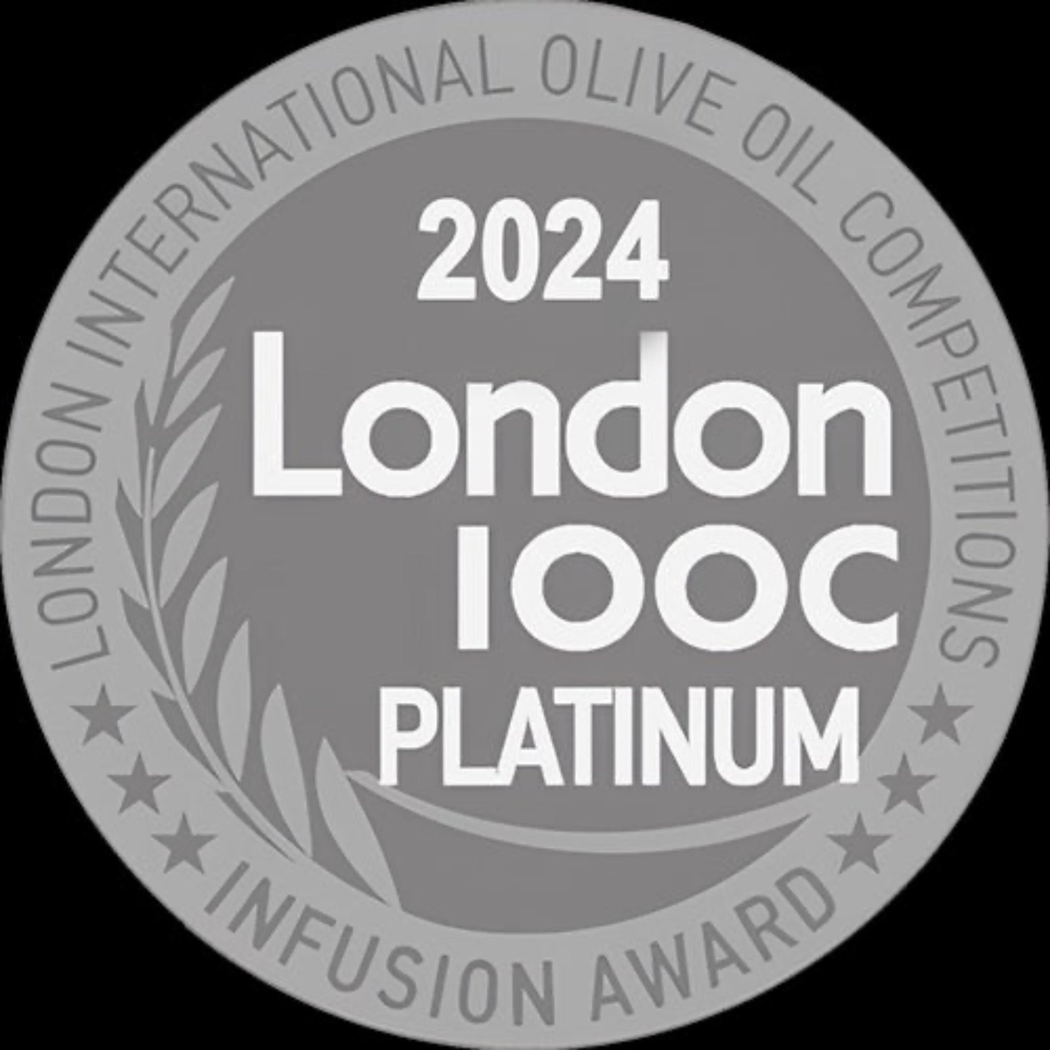 2024 London IOOC Platinum Award Infusion category badge for Garlic EVOO