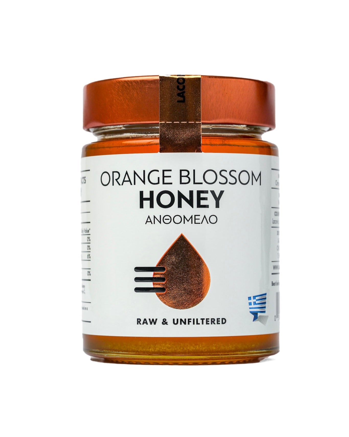 Laconic Foods Raw Orange Blossom Honey 315g jar – front view