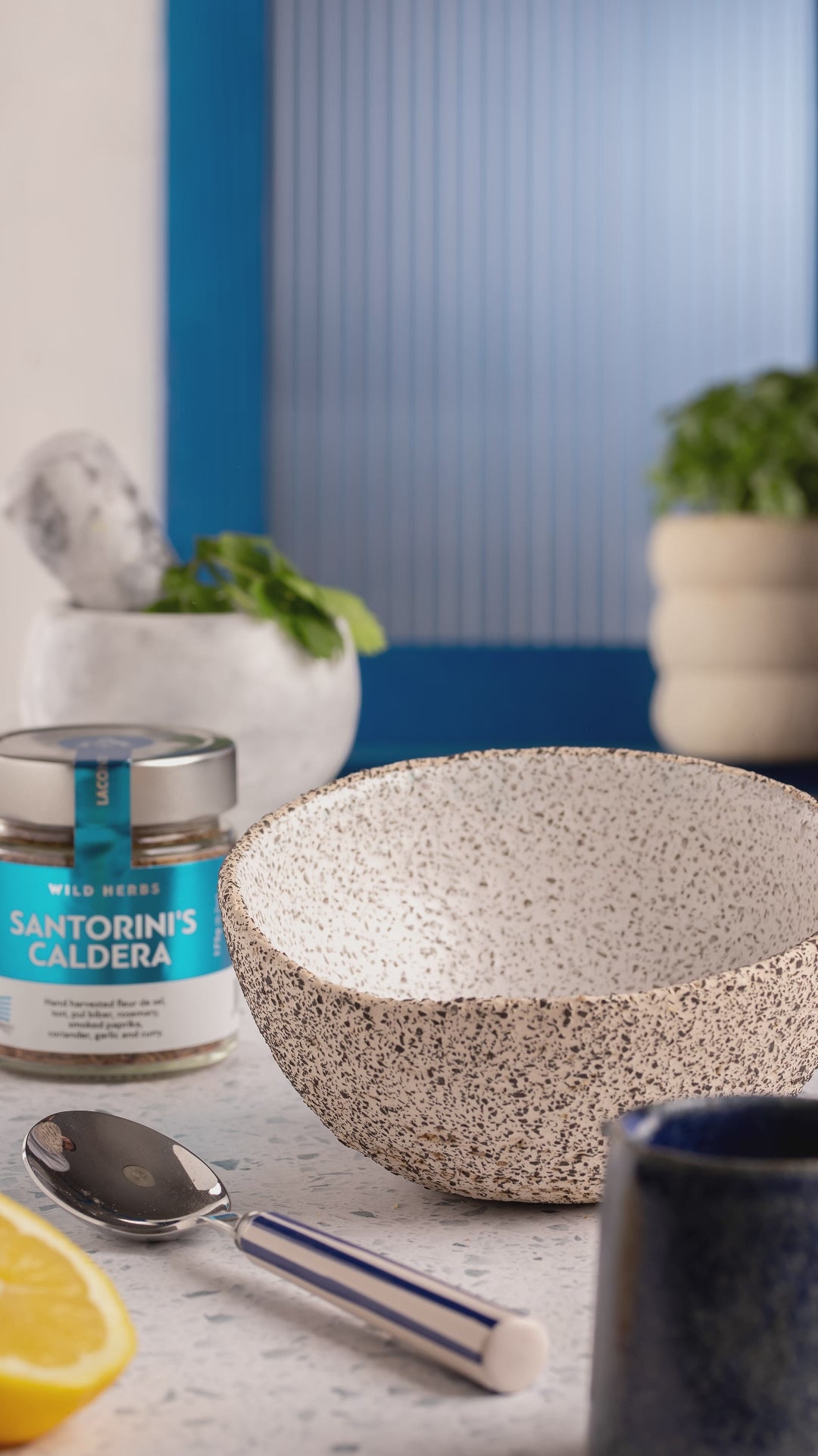 Video showing Greek Santorini’s Caldera spice mix blended with Laconic Foods extra virgin olive oil and fresh lemon to make a Mediterranean marinade