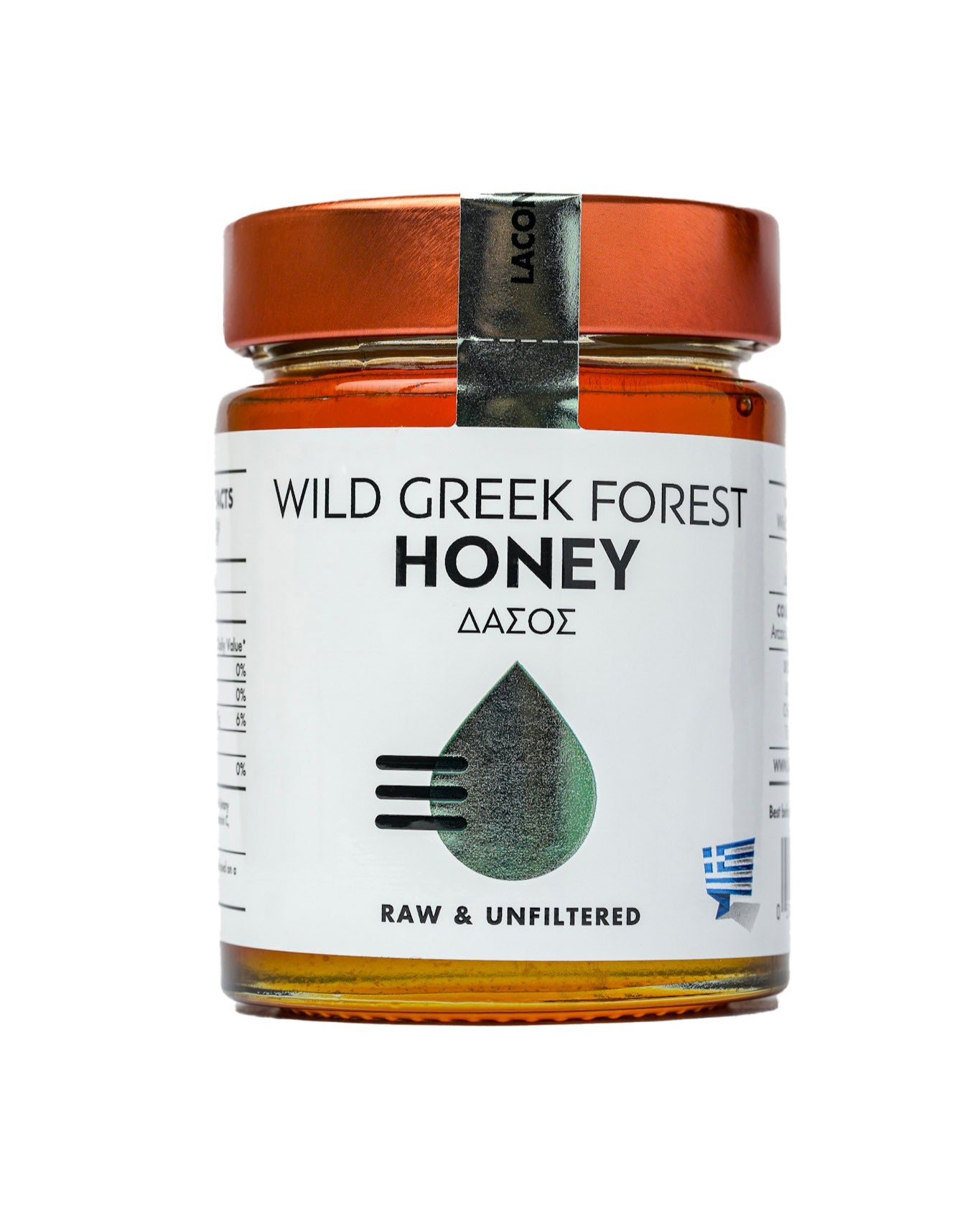 Laconic Foods Raw Wild Greek Forest Honey 315g jar – front view