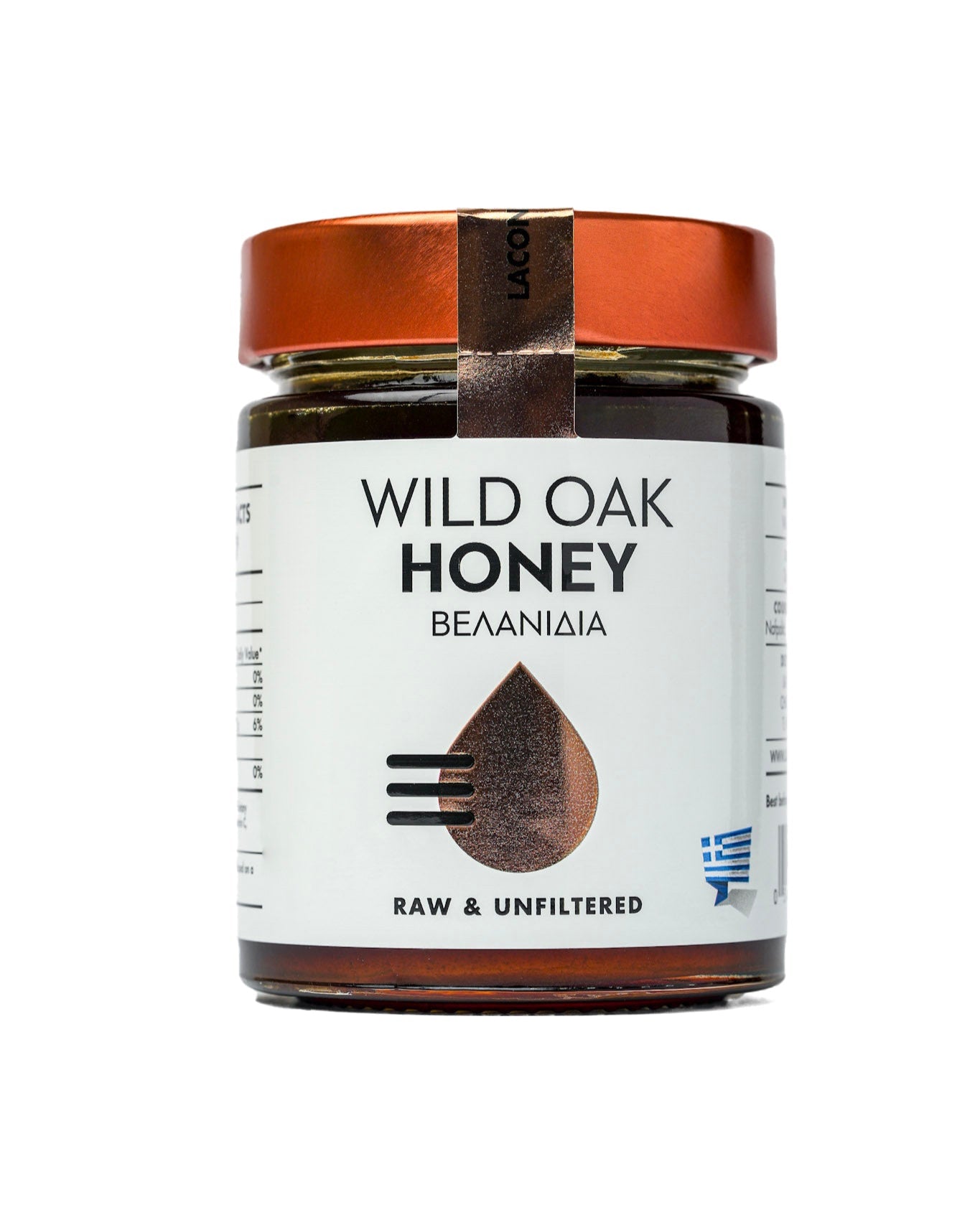 Laconic Foods Raw Wild Oak Honey 315g jar – front view