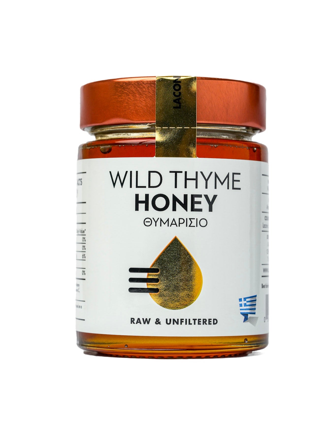 Laconic Foods Raw Wild Thyme Honey 315g jar – front view