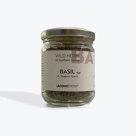 Dried basil herbs and spices for Greek Mediterranean diet and healthy living